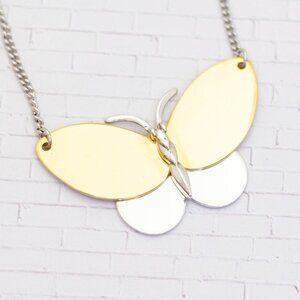 17 inch, Vintage Two Tone Statement Butterfly Chain Link Necklace by Avon - V26